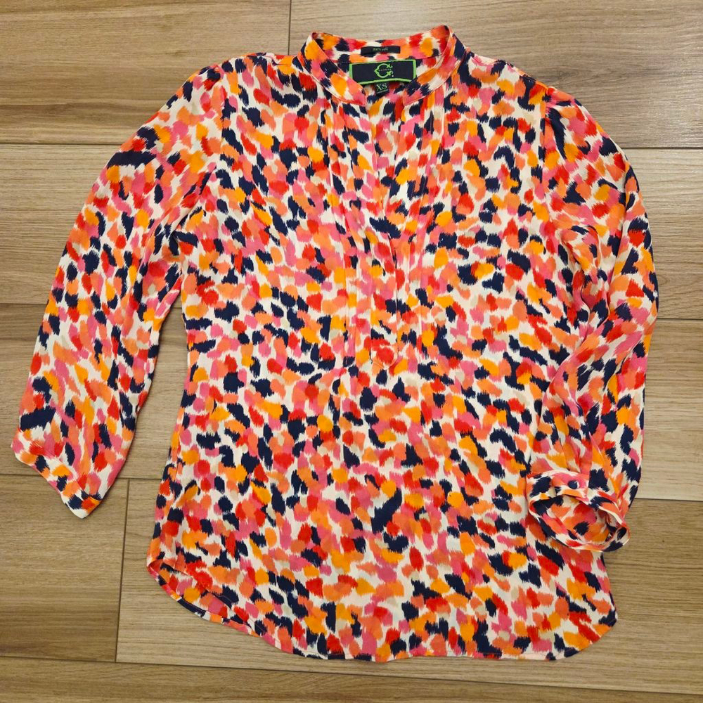 C Wonder Multi-Color 100% Silk Abstract Print blouse size XS